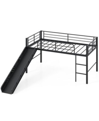 Twin Metal Loft Bed for Kids with Slide and Built-in Ladder