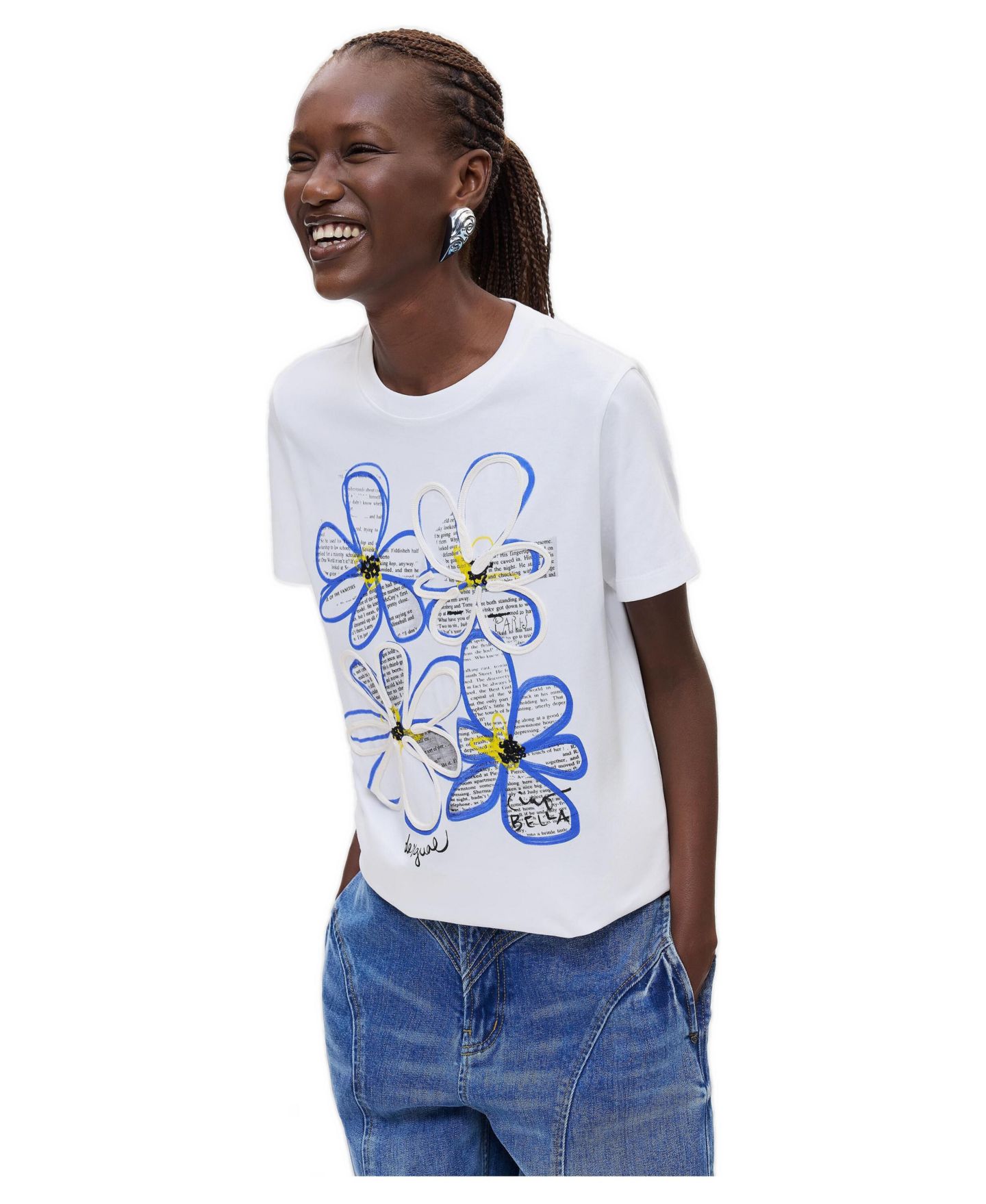 Женская футболка Desigual Floral-Print Short-Sleeve Crewneck, цвет: Белый — фото 1