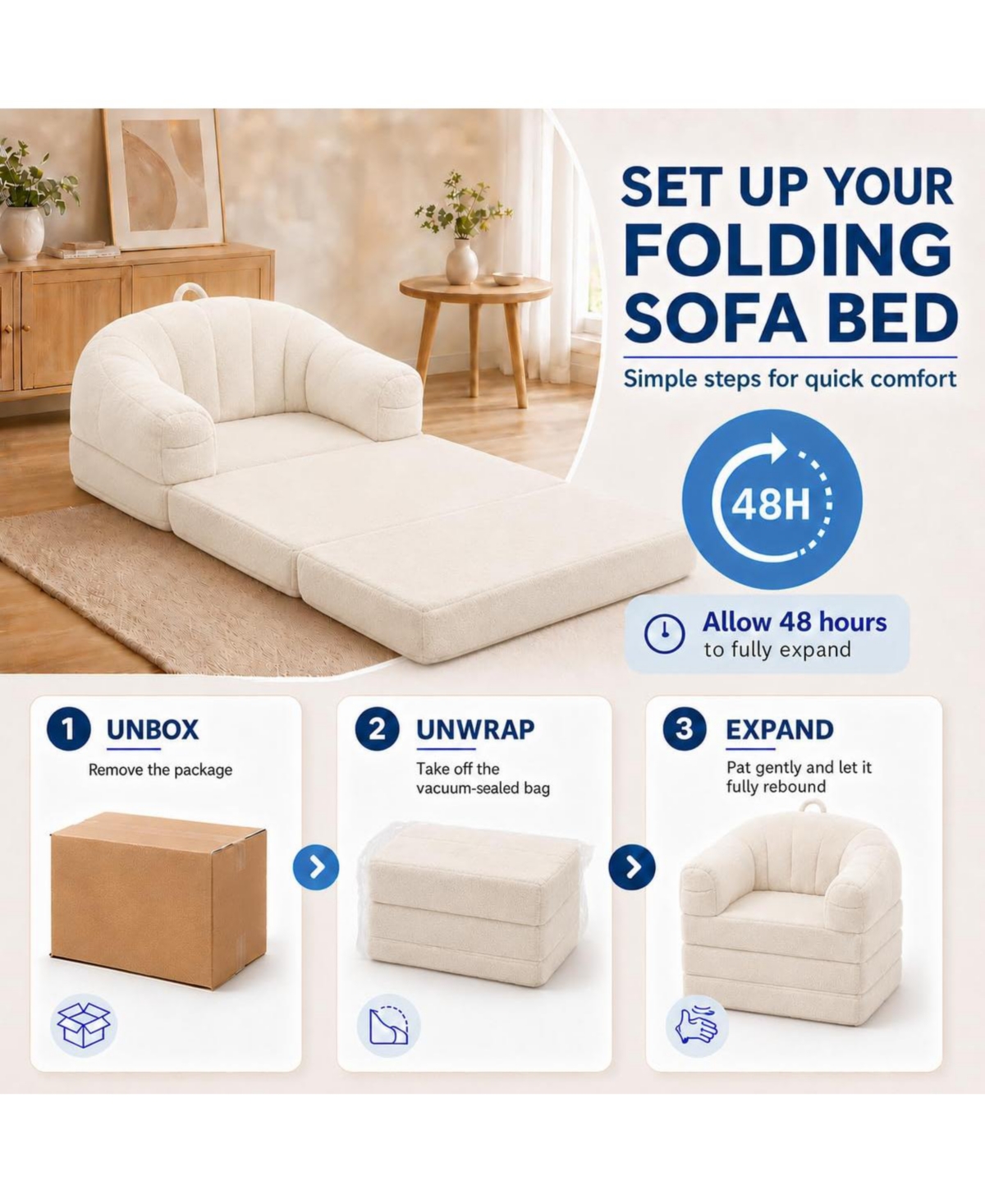gaomon Modern 2-in-1 Folding Sofa Bed and Convertible Sleeper Chair, Plush Chenille Floor Couch with U-Shaped Arms and Handle, No Assembly Needed