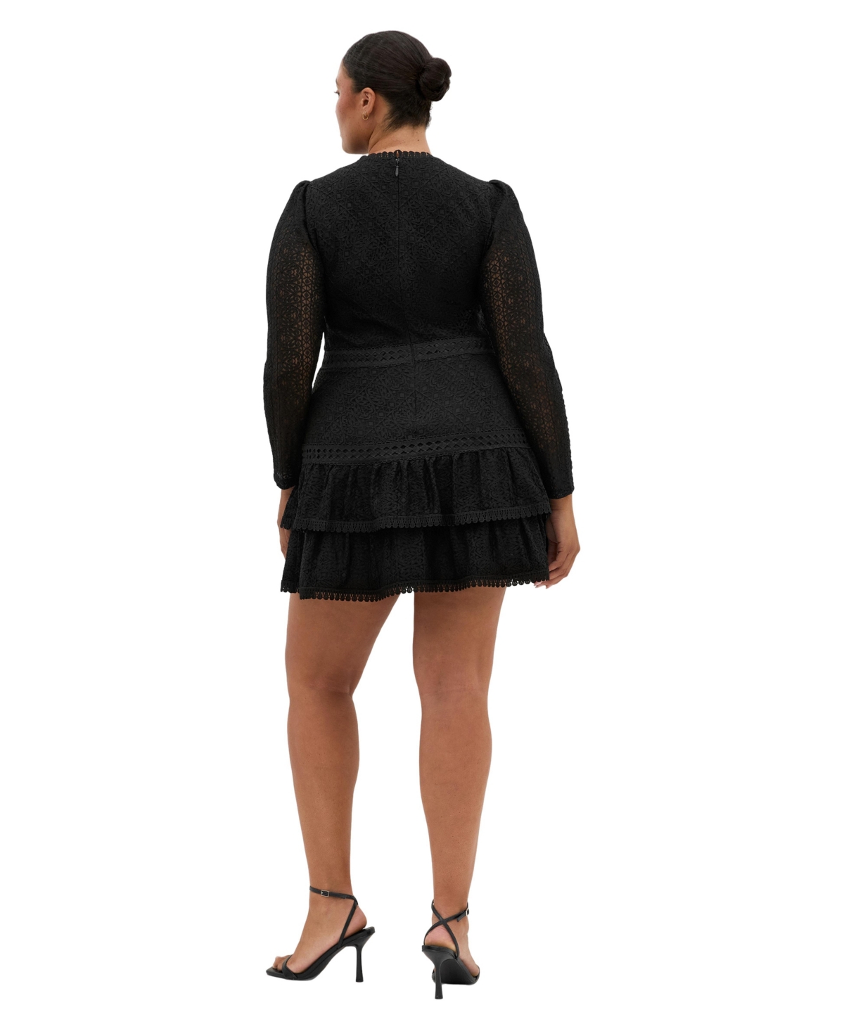 City Chic Plus Gabriella Long-Sleeve Lace Tiered Mini Dress
