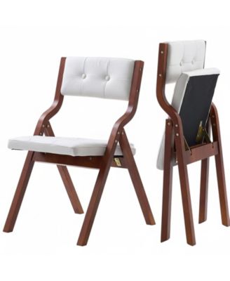 Wooden Folding Chairs Set of 2 with Padded Cushion