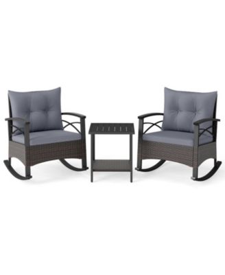 3 Piece Outdoor Rocking Bistro Set with PE Wicker Rocker Chairs and Acacia Wood Top Table