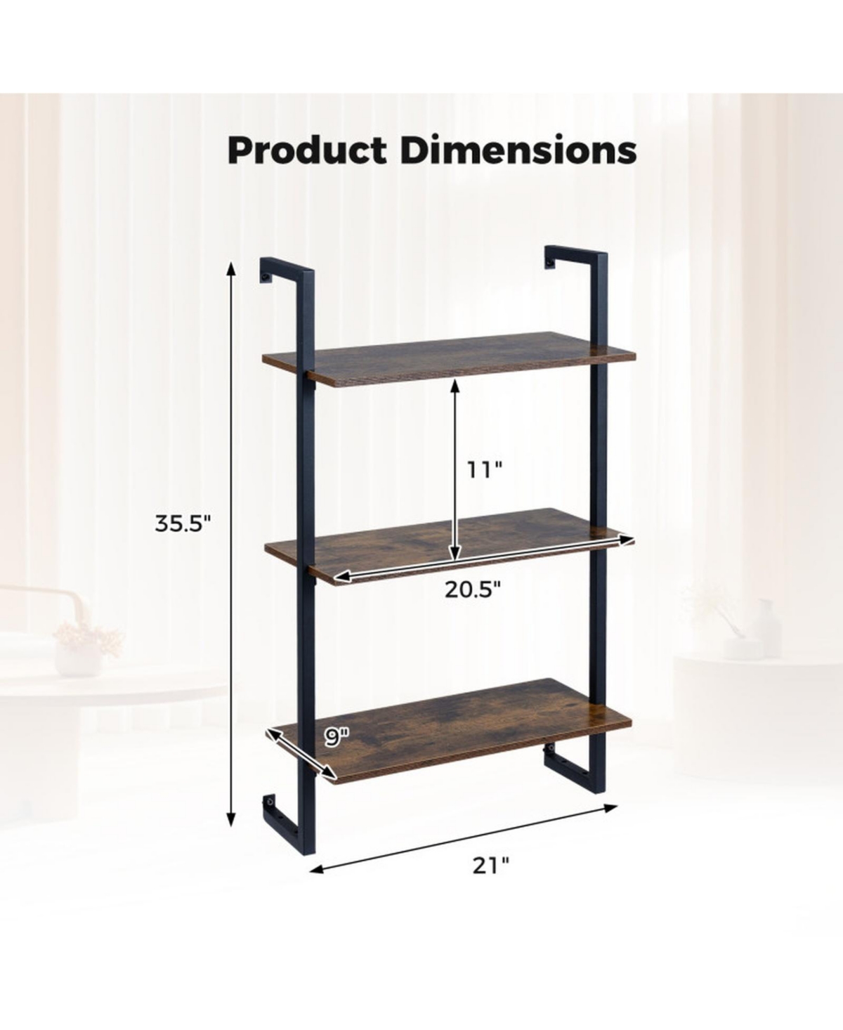 Sugift 3-Tier Floating Modern Kitchen Shelf for Living Room Home Office and Bathroom
