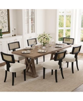 Dining Chairs Set of 6, Mid Century Upholstered Chairs with Linen Fabric, Modern Armless Kitchen Chairs with Wood Legs