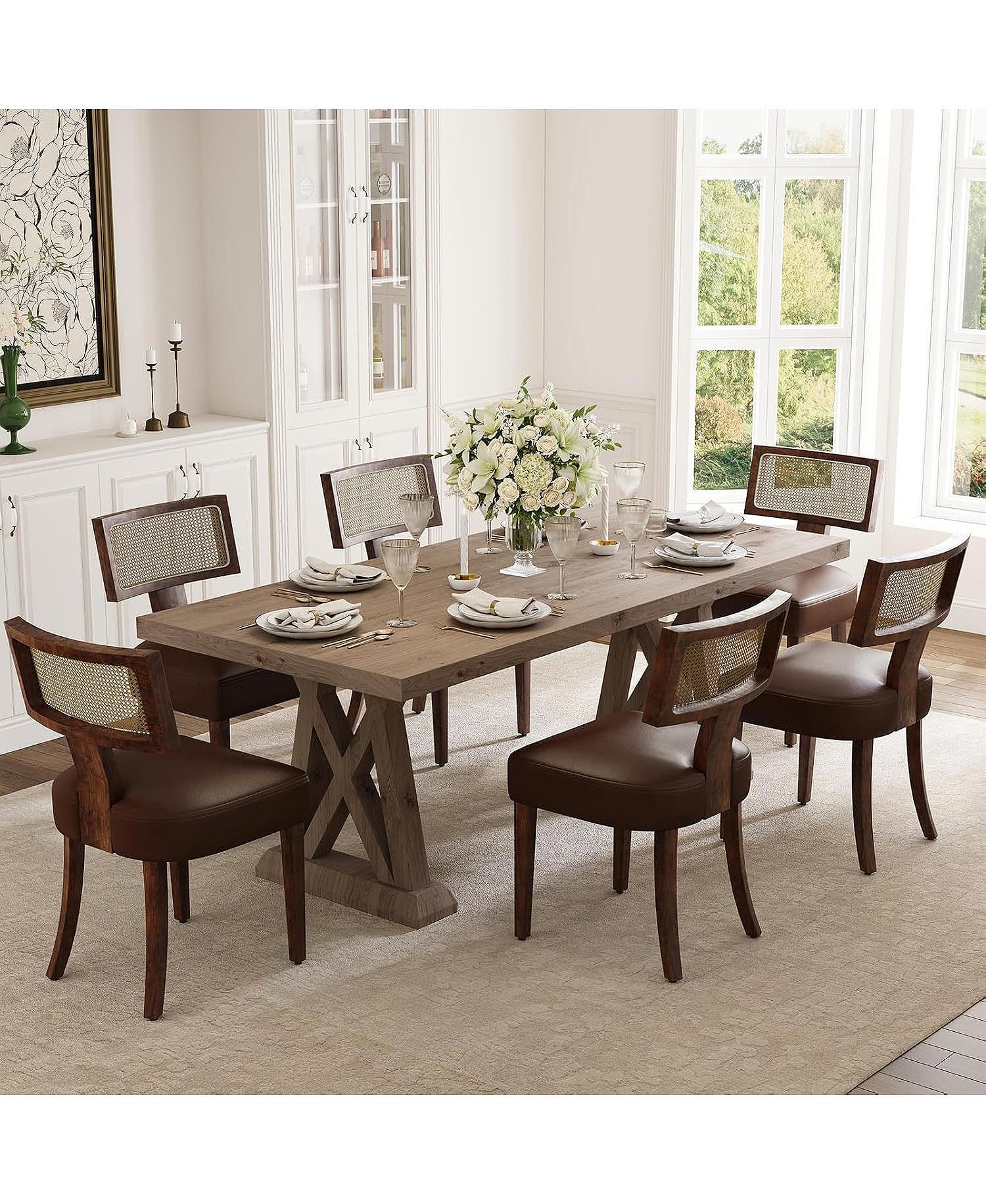 6-Set Homfan Mid Century Upholstered Dining Chairs with Linen Fabric
