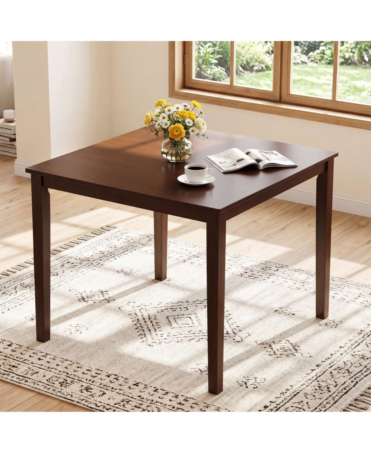 Costway Farmhouse Dining Table for 4 People, 35" Square Kitchen Table with Rubber Wood Legs