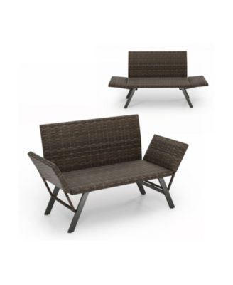 Outdoor Convertible 3-in-1 Patio Loveseat Sofa with PE Rattan and Quick-Dry Foam, Seats 2