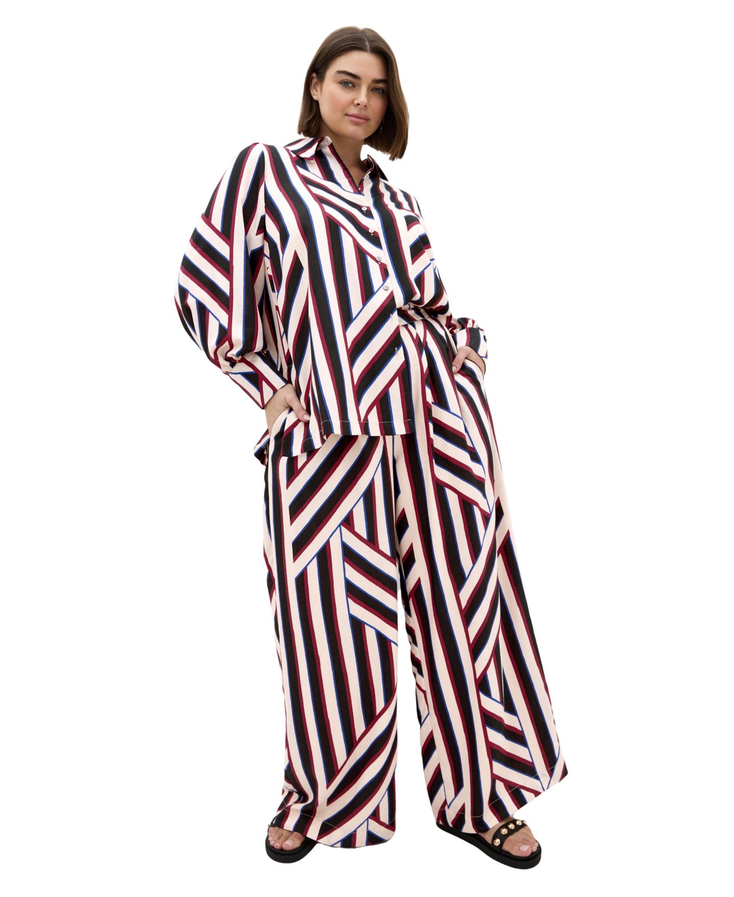 Женские брюки CITY CHIC Plus Size Haylee Pull-On Wide-Leg Stripe, цвет: Полосатый — фото 3