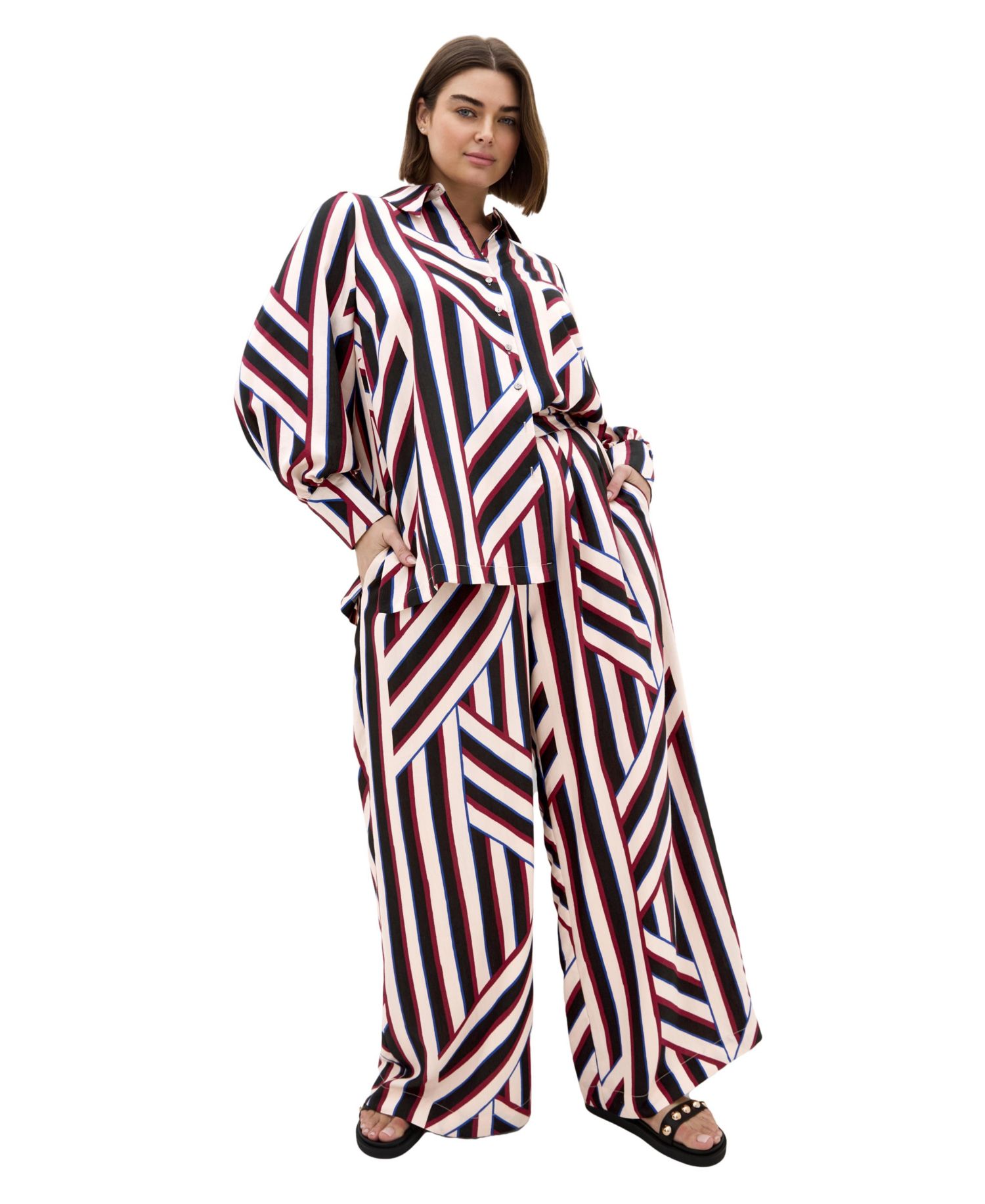 Plus Size Haylee Pull-On Wide-Leg Stripe Pants