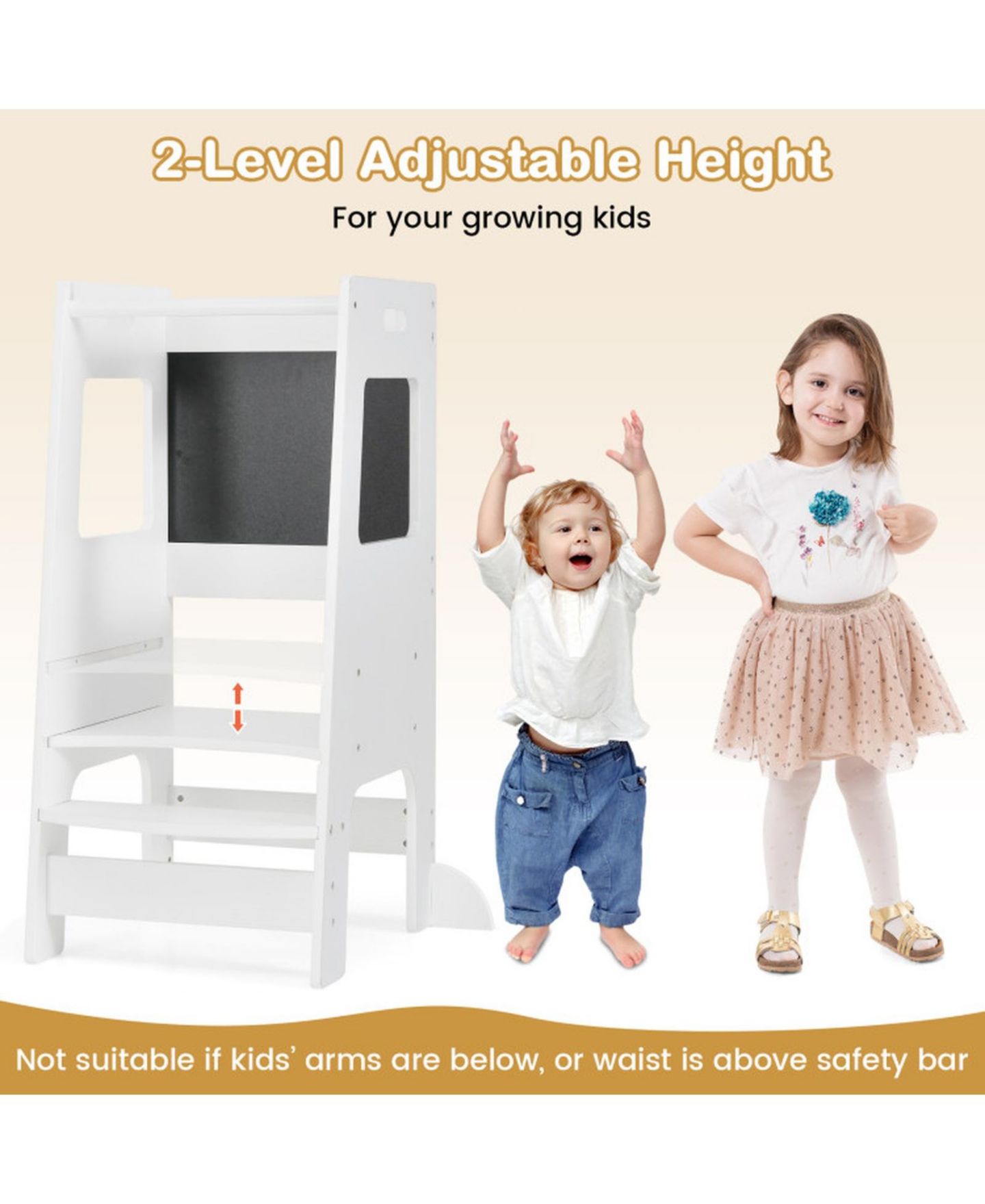 Детская игрушка HONGGE Adjustable Birch Wood Toddler Kitchen Tower with Chalkboards, Ages 3+, цвет: Белый — фото 5