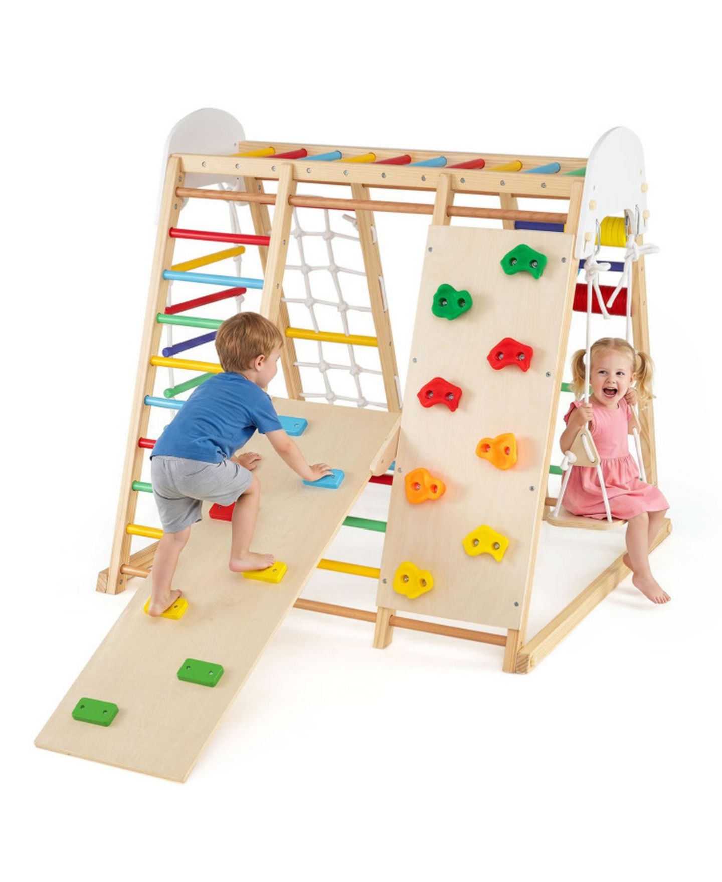 Детская игрушка HONGGE Foldable Wooden Jungle Gym with Swing and Monkey Bars, от 3 лет, цвет: Коричневый — фото 2