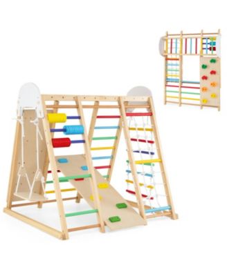 Foldable Wooden Jungle Gym with Swing and Monkey Bars, Ages 3+