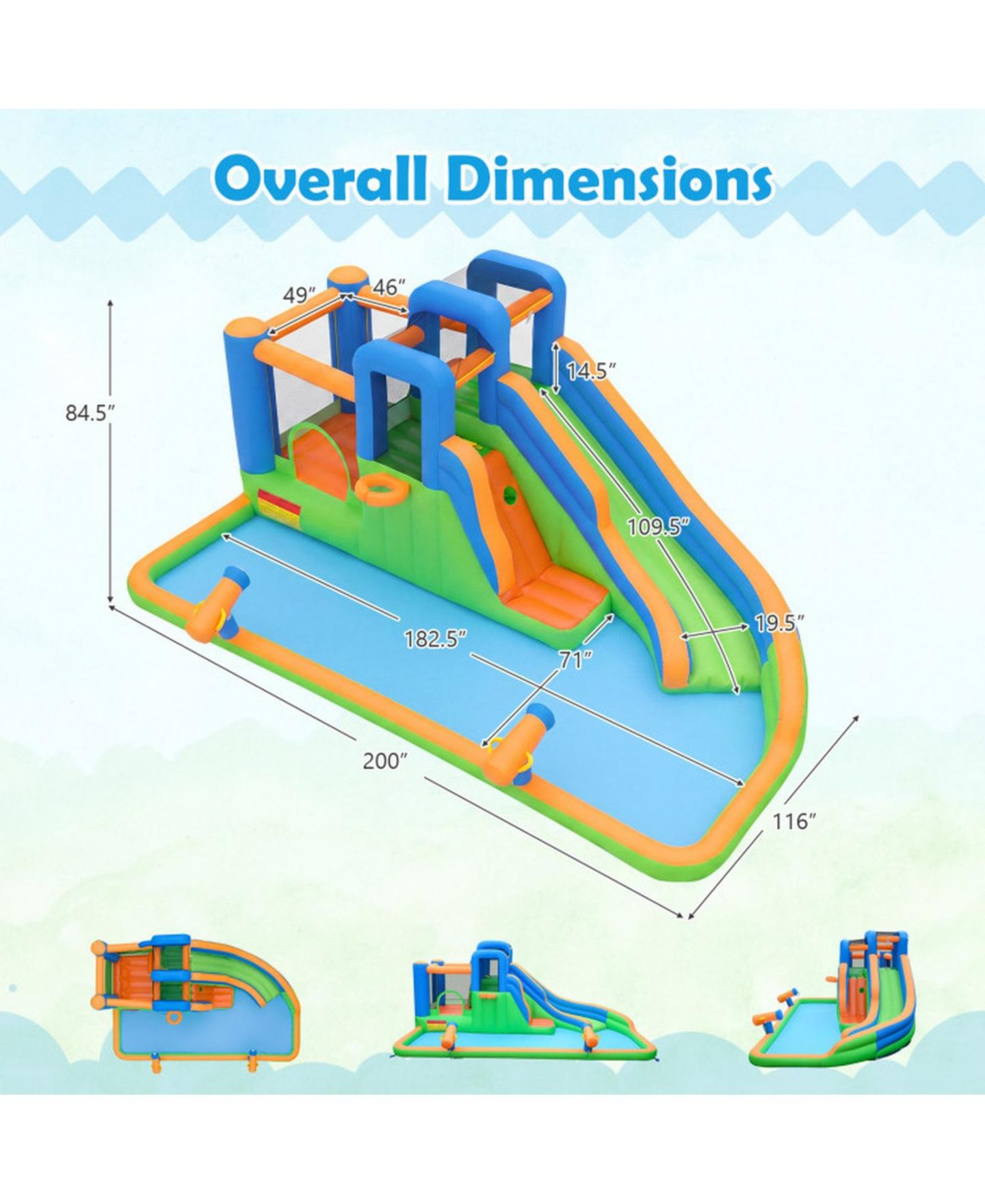 Детская игрушка HONGGE Inflatable Water Slide Bounce House with Splash Pool and 780W Blower Ages 3-12, цвет: Синий — фото 4