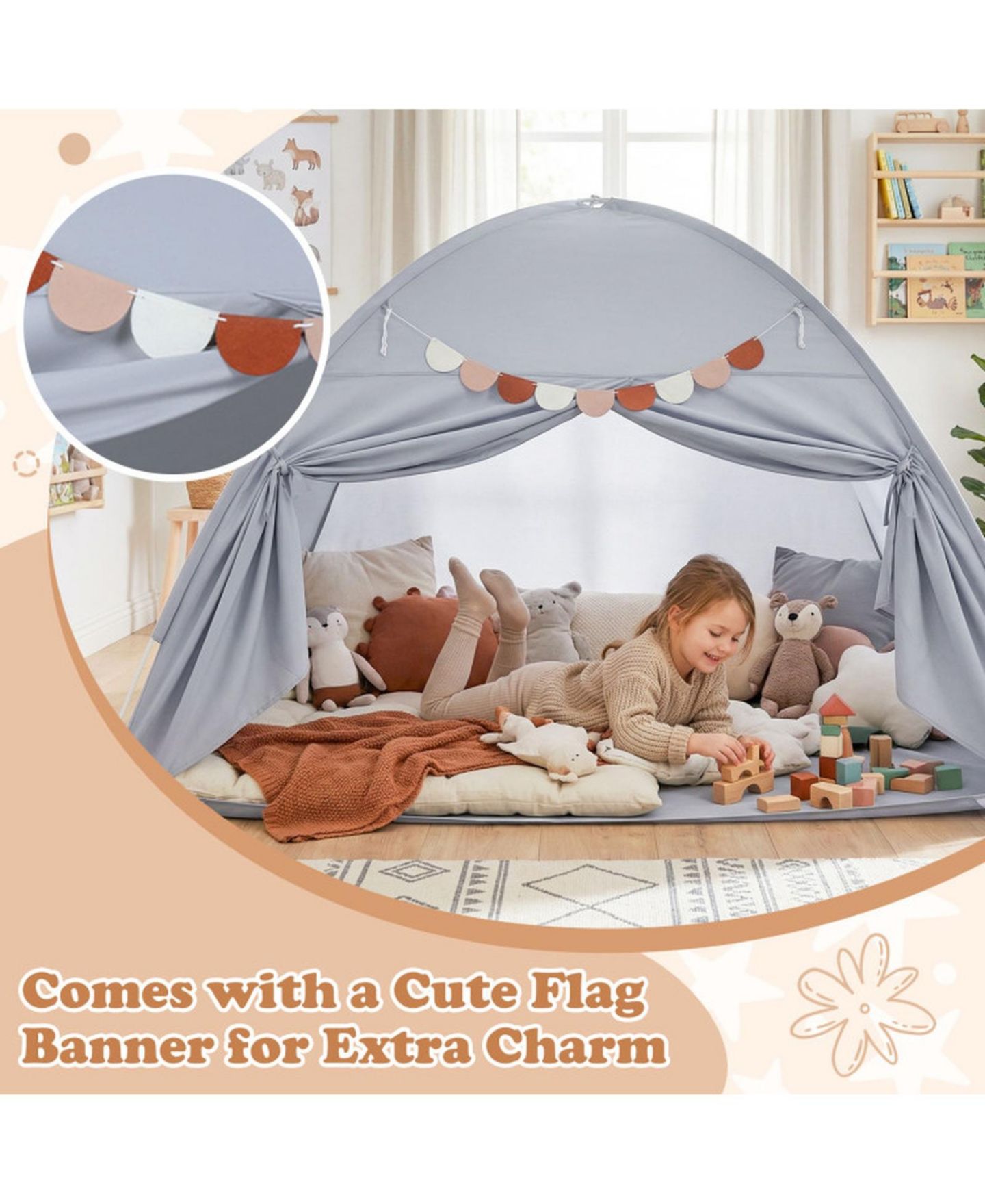Детская игрушка HONGGE Machine-Washable Indoor Twin-Size Canopy Tent, Ages 3+, цвет: Меланжевый серый — фото 8