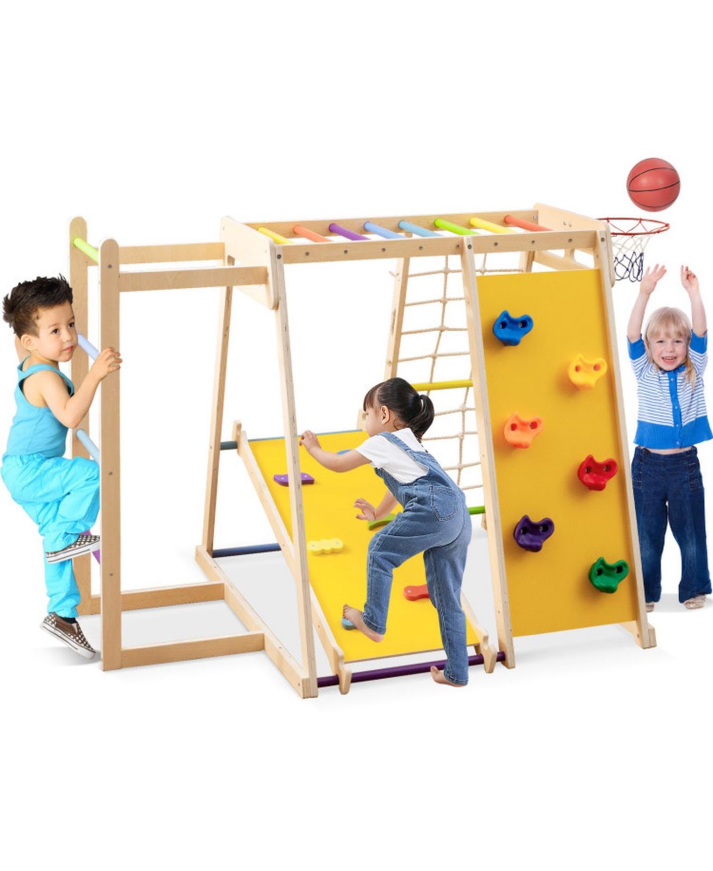 Детская игрушка HONGGE 6-in-1 Kids Indoor Jungle Gym with Slide and Climbing Wall Ages 3-14, цвет: Жёлтый — фото 10