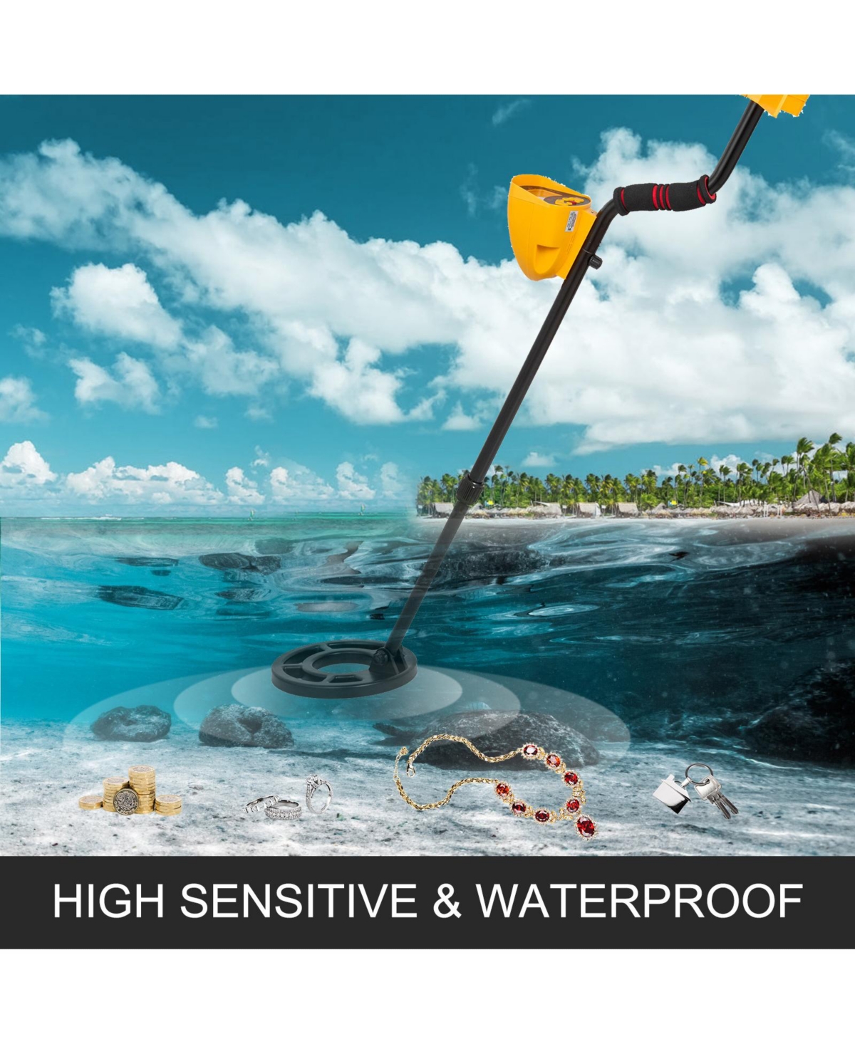 Hongge Waterproof Metal Detector for Adults and Kids with Lcd Display and Underwater Search Coil