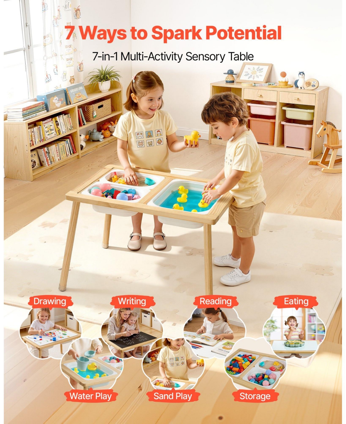 Hongge Reversible Wooden Sensory-Play Activity Table, Ages 3+
