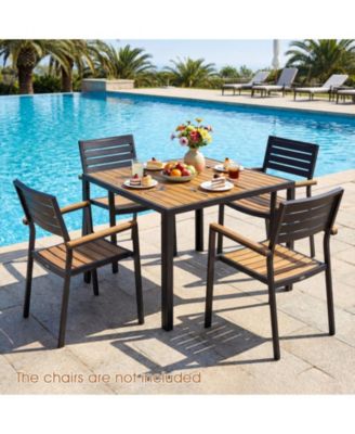 36 in Square Acacia Wood Outdoor Dining Table for 4 with Umbrella Hole