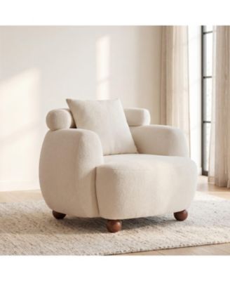 Chenille Club Chair for Living Room, Nordic-Style Bucket Chair,  Upholstery, Plush Cushioned Seat, Lounge Accent Chair with Pillow