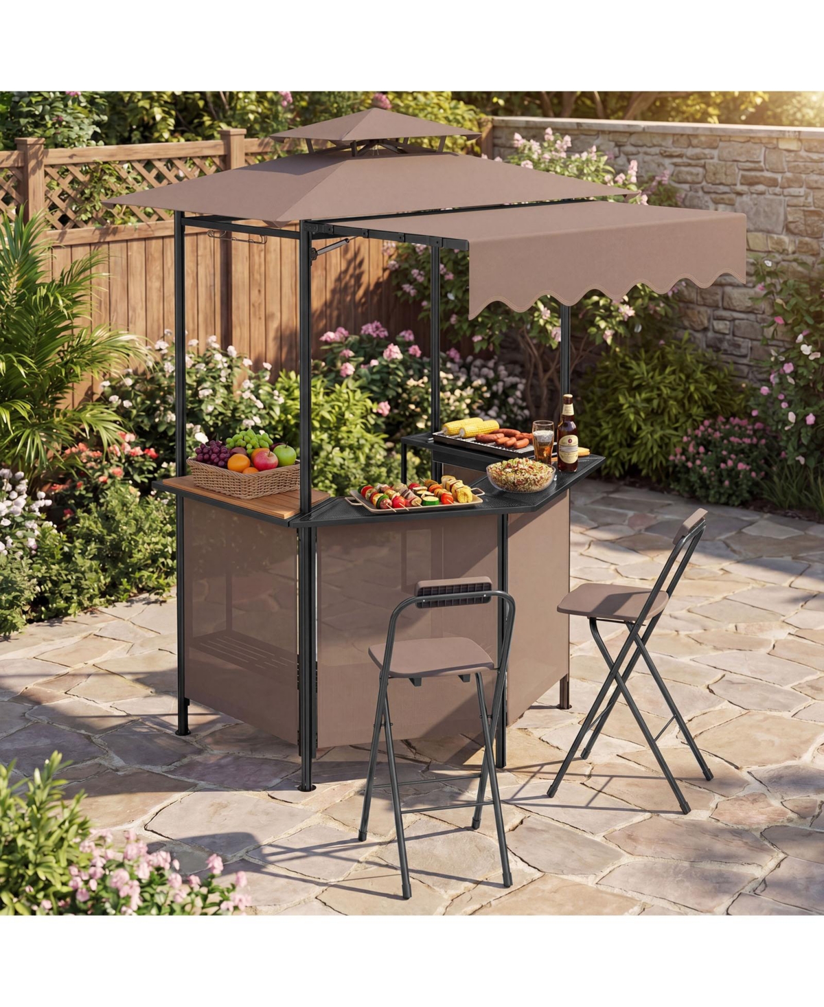 Gymax 2 Piece Folding Bar Stools with Ergonomic Seat and Comfortable Footrest Anti-Slip Feet