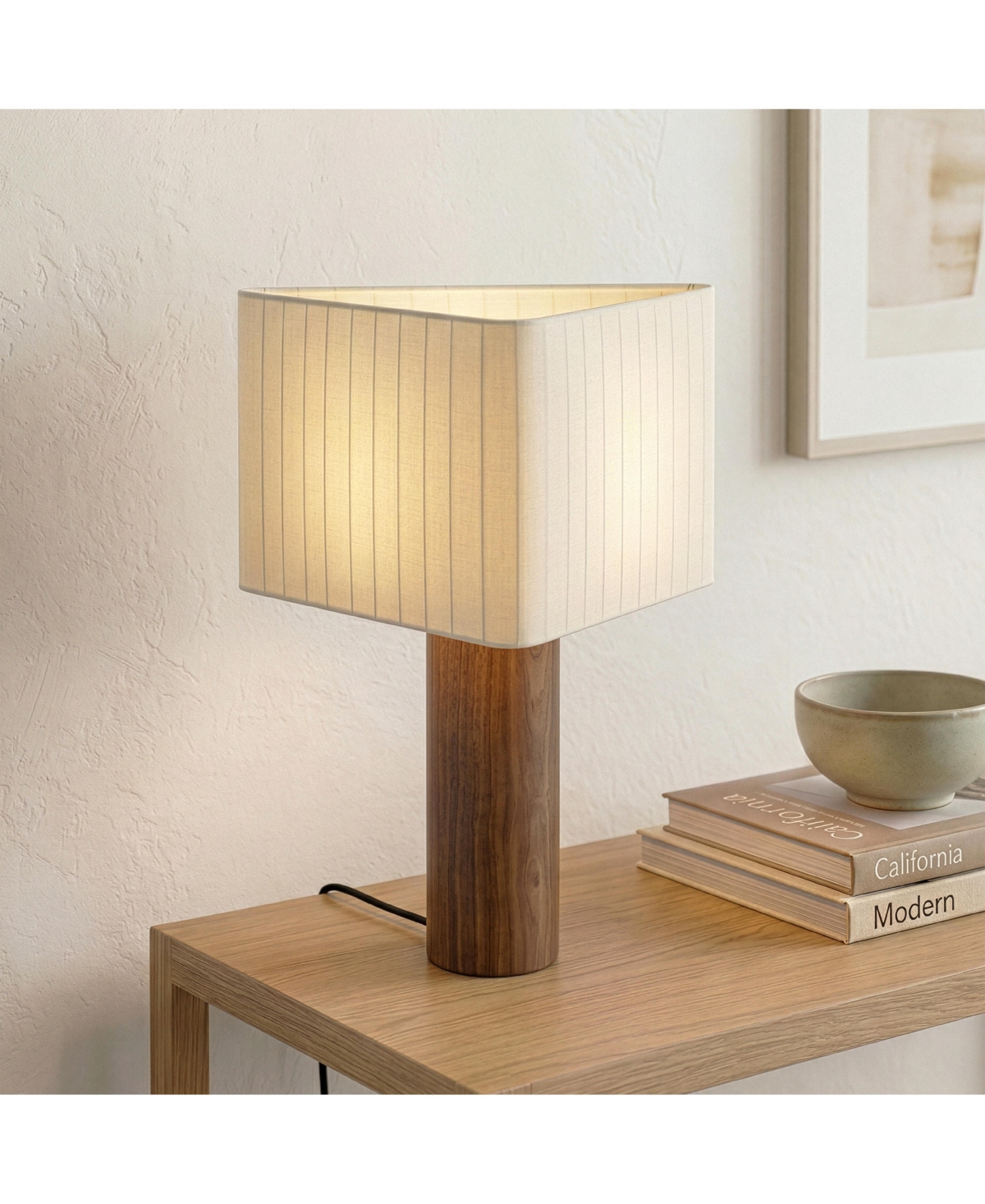 Brightech Koa Walnut Wood Led Table Lamps, Cotton Shades, Set of 2