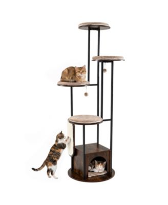 72-in Tall Multi-Level Cat Condo with Top Perch Platforms and Removable Washable Mats