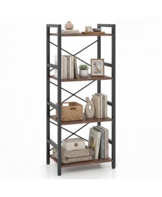 4-Tier Narrow Freestanding Bookshelf Display Shelf with Metal Frame