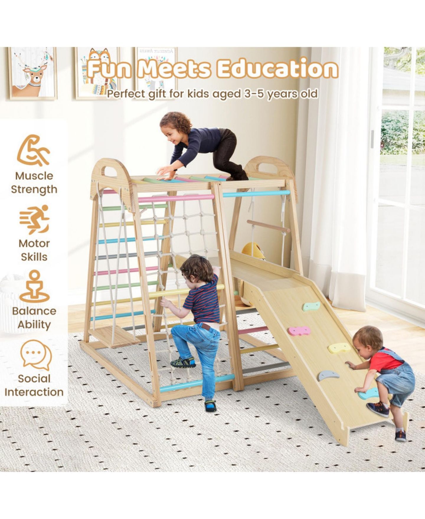Детский игровой набор SUGIFT 8-in-1 Wooden Climber Playset with Slide & Monkey Bars, Ages 3-5, цвет: Open Miscellaneous — фото 7