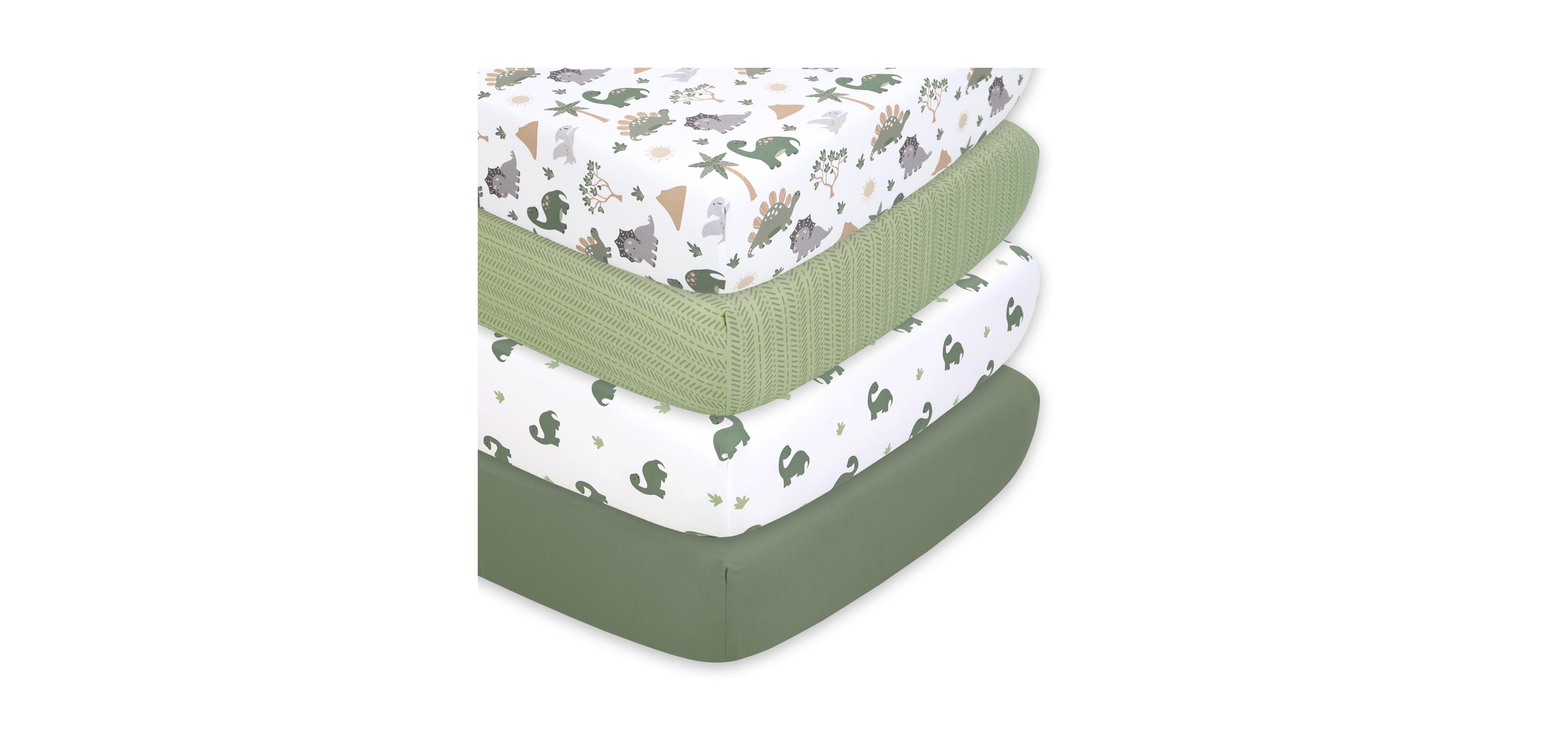 The Peanutshell Dinosaur Dreams 4-Pack Fitted Crib Sheets