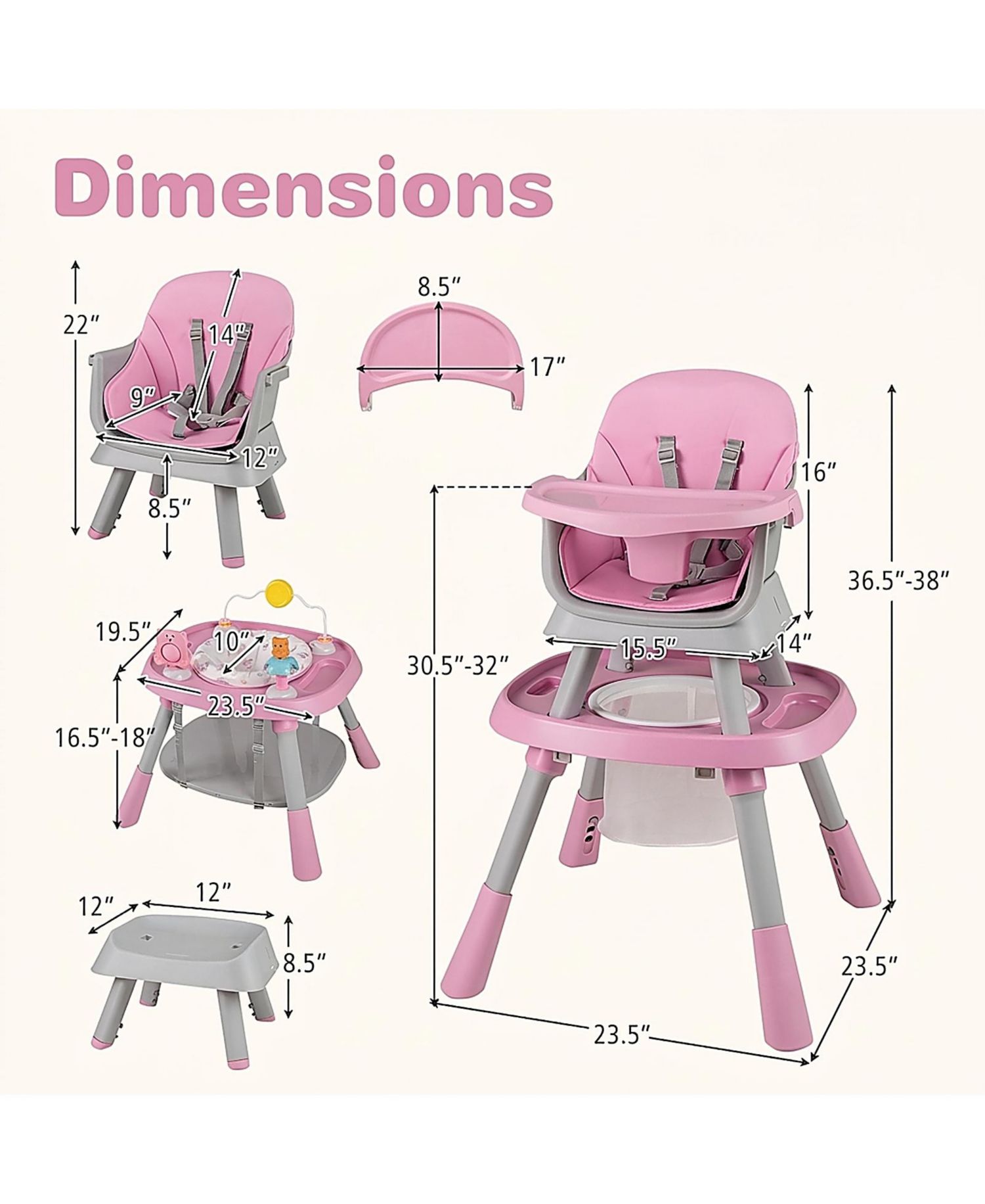 Baby Baby 16-in-1 Convertible High Chair with Activity Center and Rotating Booster Seat