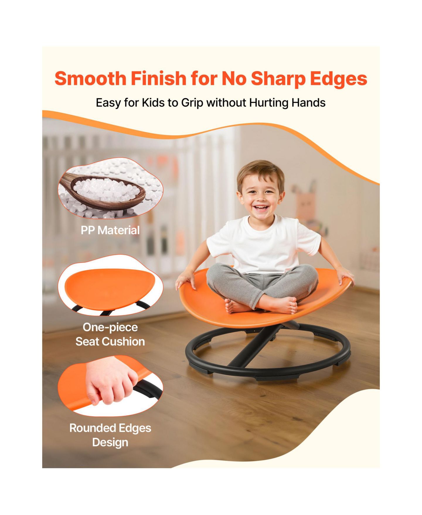 Детская игрушка HONGGE Sensory Spinning Chair with Non-Slip Metal Base, Builds Balance and Core Control, Ages 3-12, цвет: Оранжевый — фото 5
