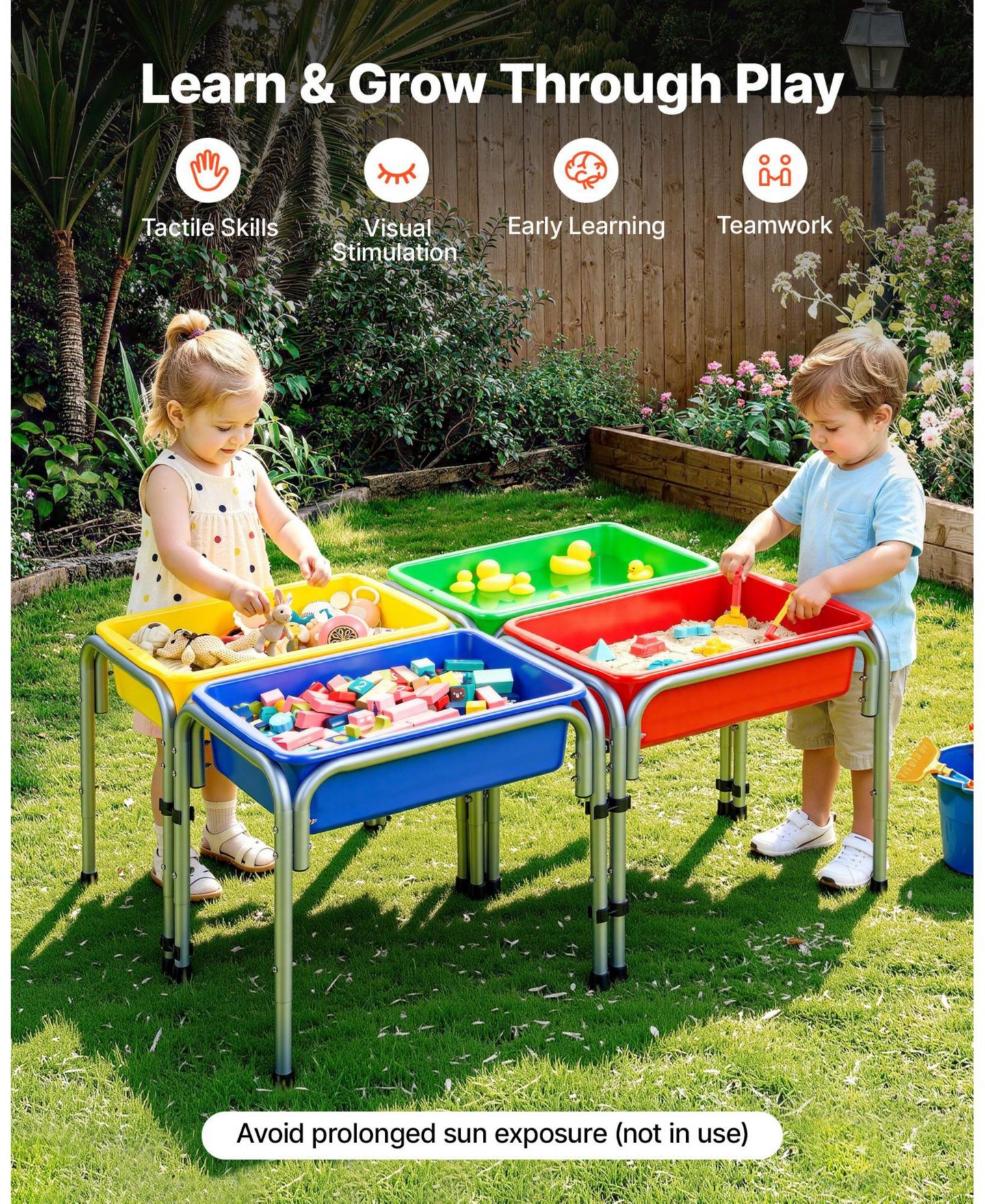 Детские игрушки HONGGE 4 Station Height-Adjustable Sand and Water Play Table, 4-Piece, Ages 3-6, цвет: Серебристый — фото 8