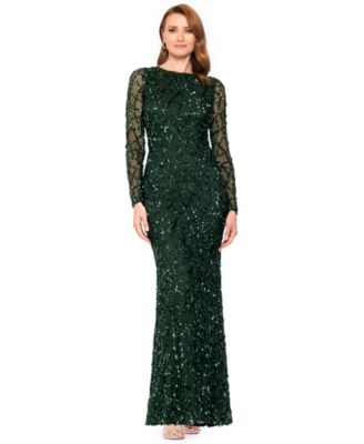 Petite Long-Sleeve Sequin Gown