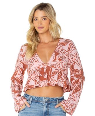 Women's Night Sky Long Sleeve Crop Top
