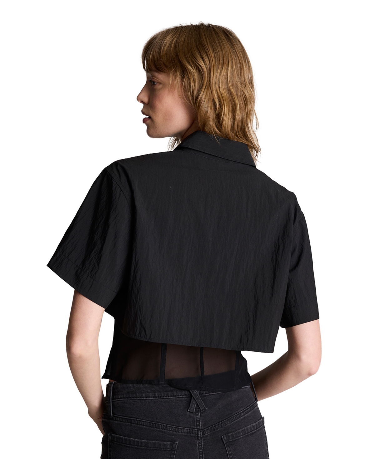 Kenneth Cole Women's Short-Sleeve Cropped Button-Down Shirt