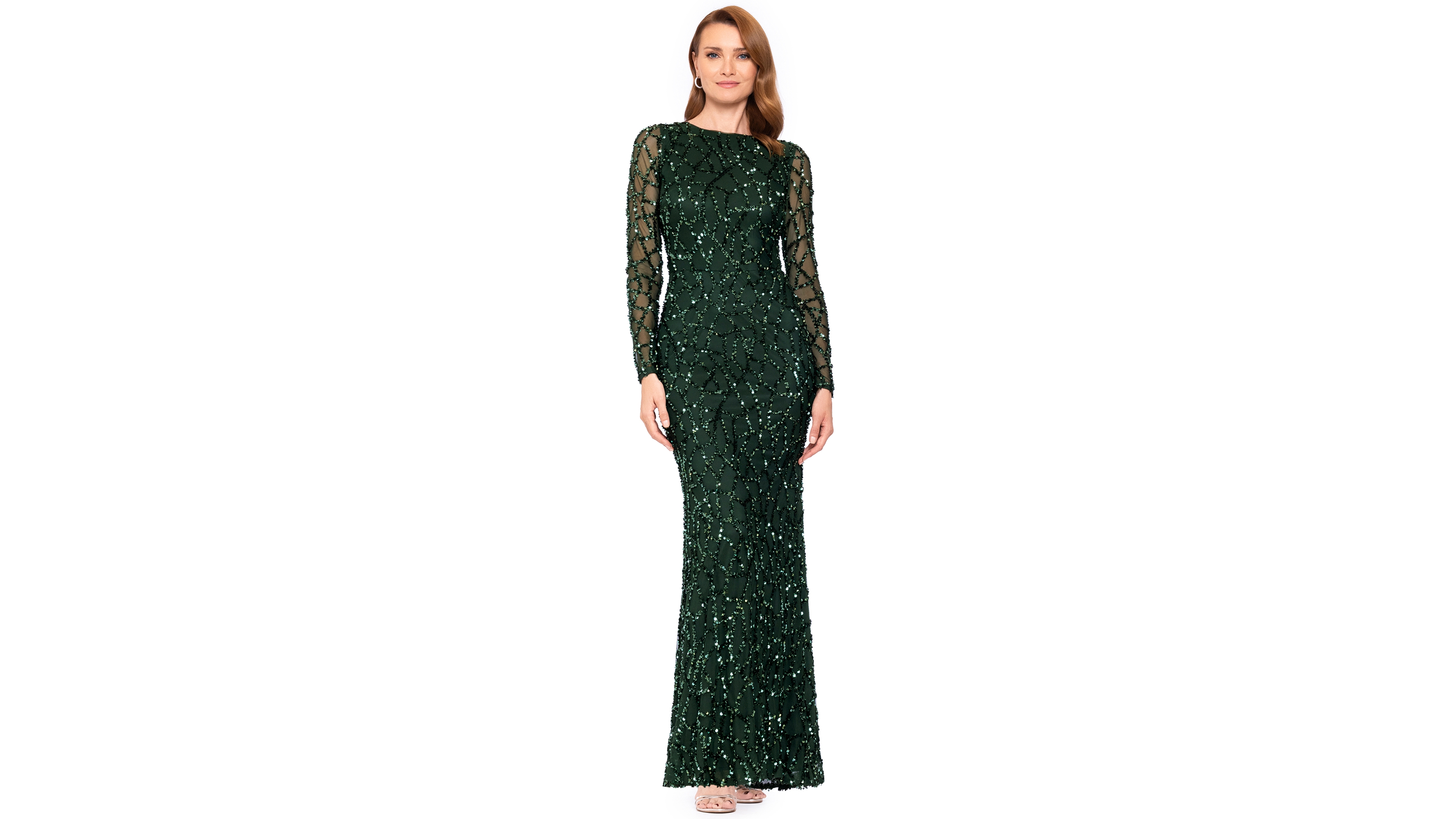 Betsy & Adam Women's Long-Sleeve Sequin Gown