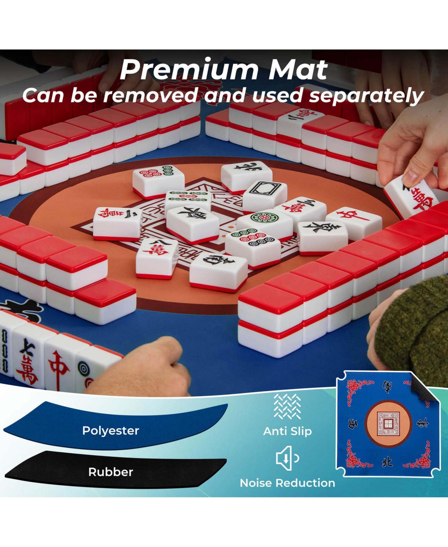 Детская игрушка Costway Folding Mahjong Table with Cup Holders and Carrying Handle, Ages 18+, цвет: Синий — фото 10