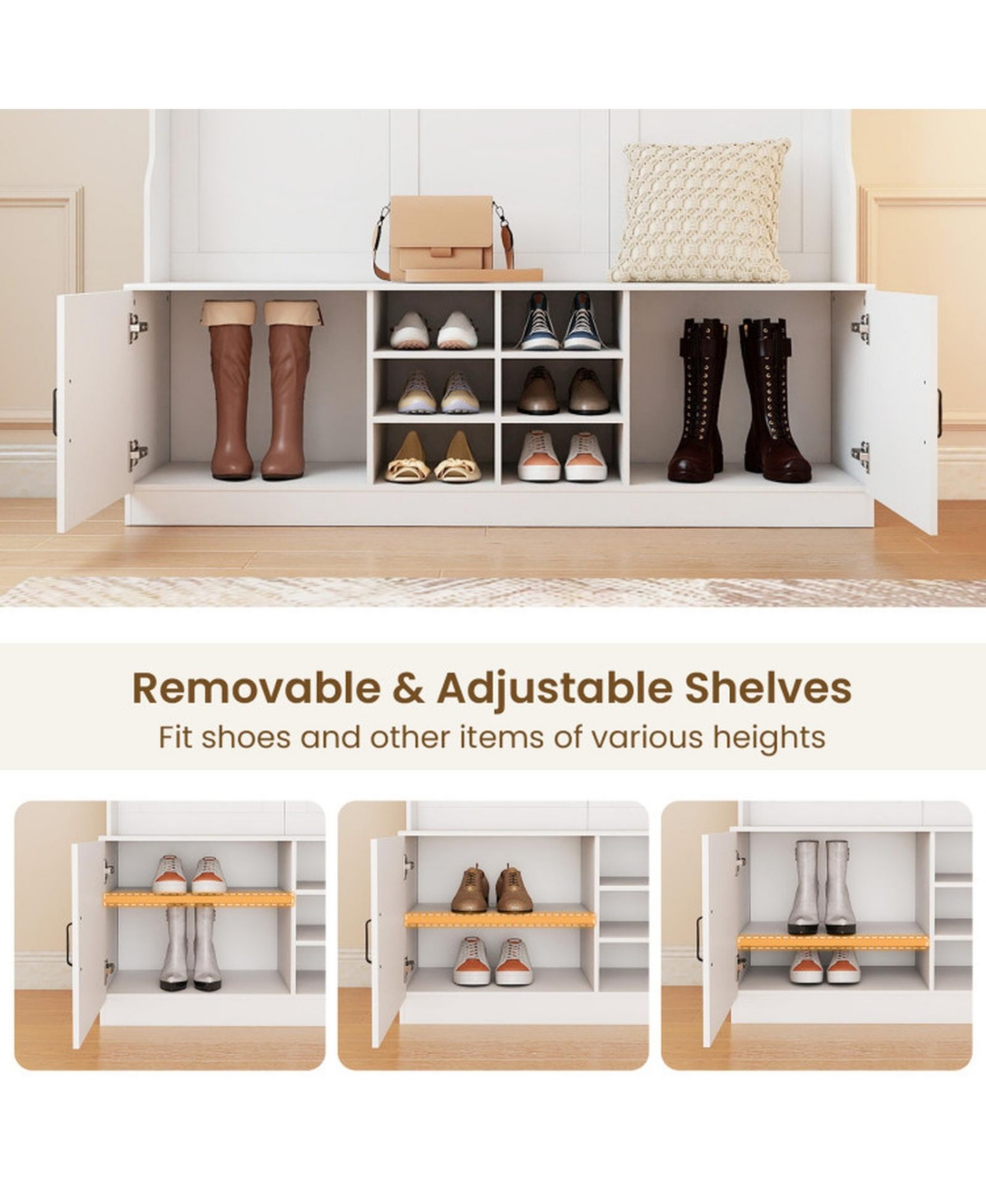 Sugift 59in Wide 6-in-1 Hall Tree With Bench and Storage