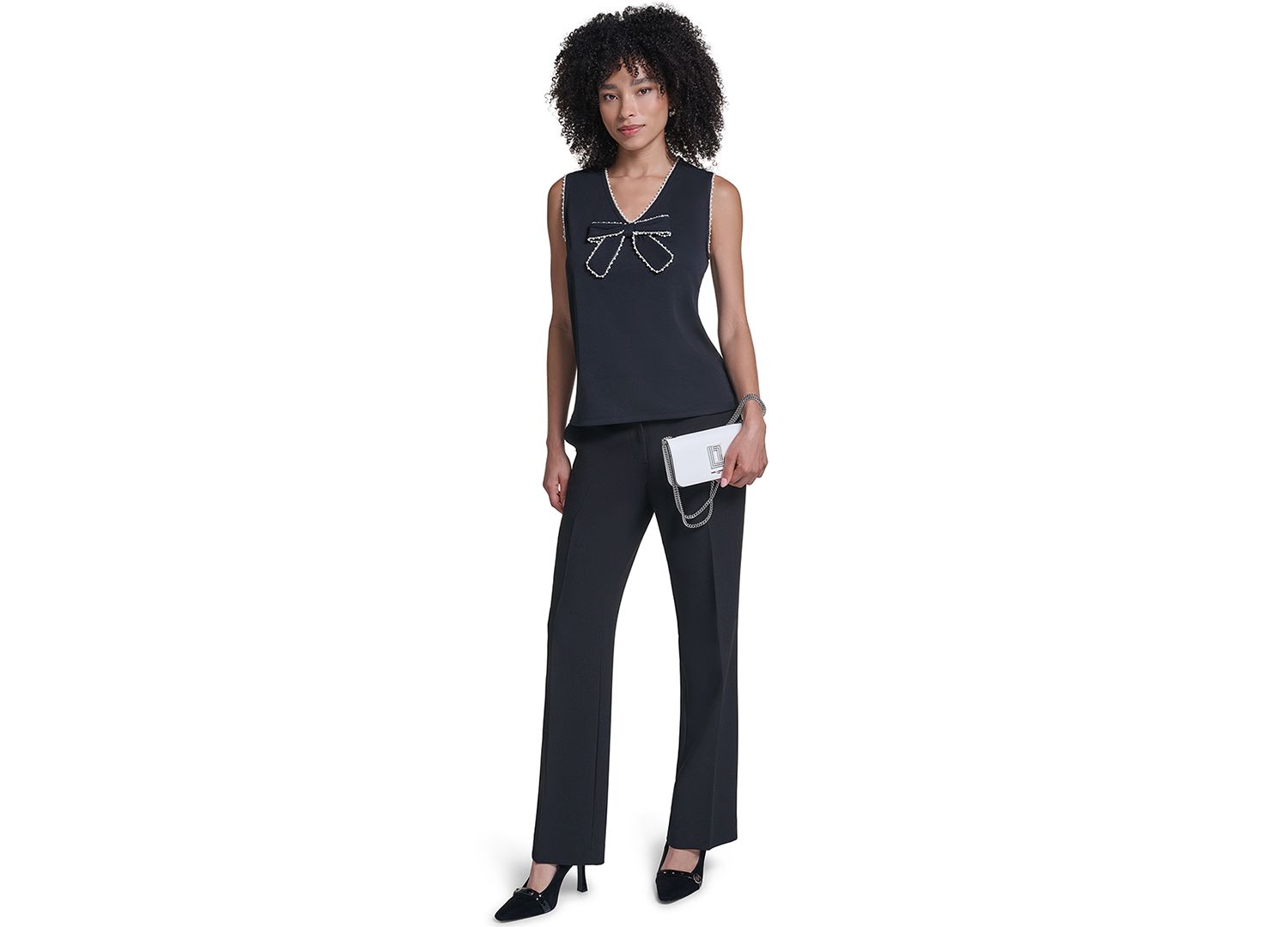 Petite Sleeveless V-Neck Bow Detail Blouse