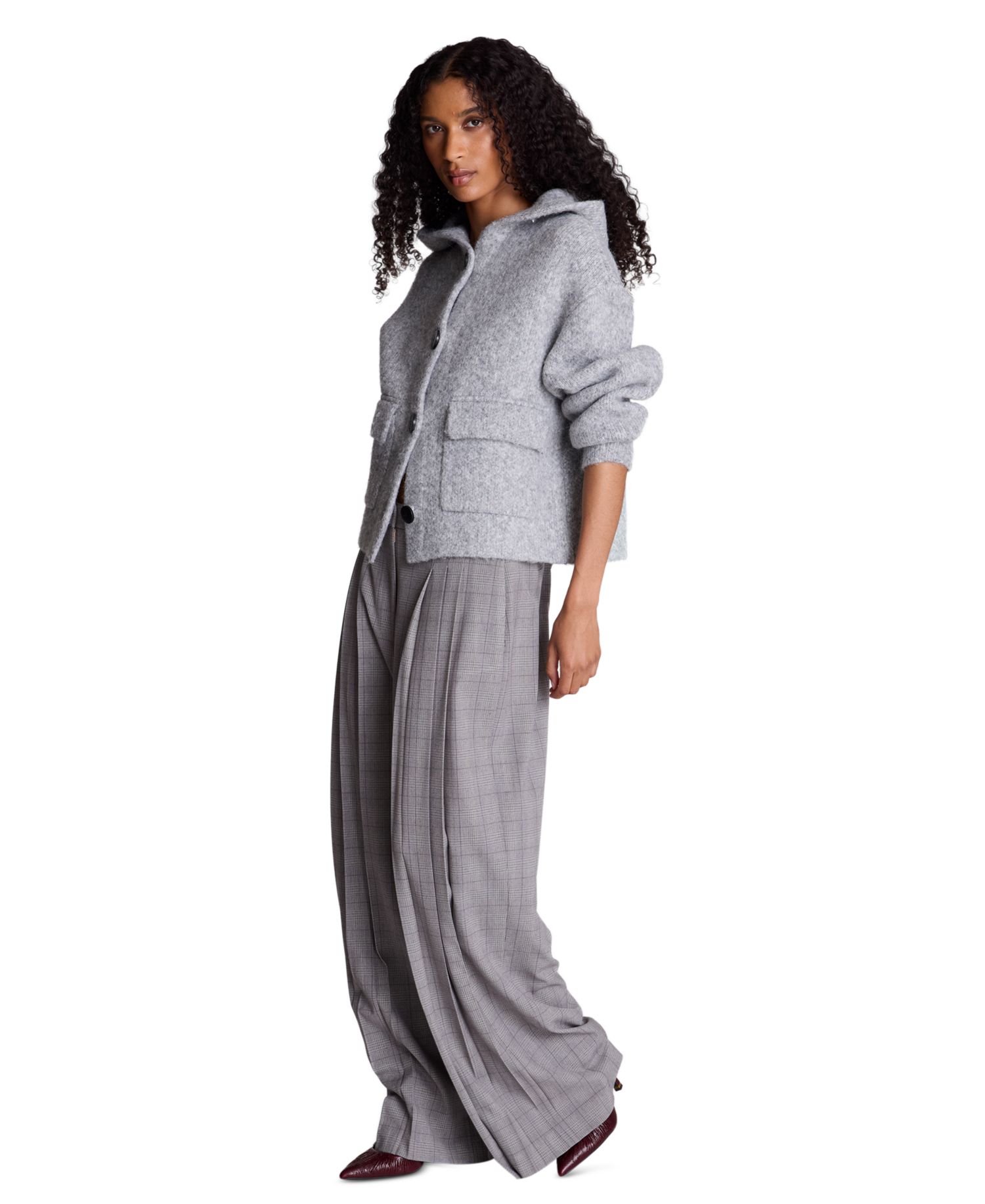 Women's Boyfriend High Rise Triple Pleat Wide Leg Plaid Pants
