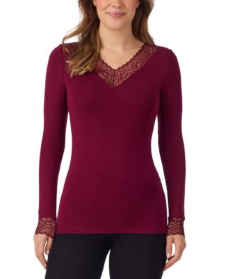 Women's Softwear with Stretch Long Sleeve V-Neck with Lace Sleep Top