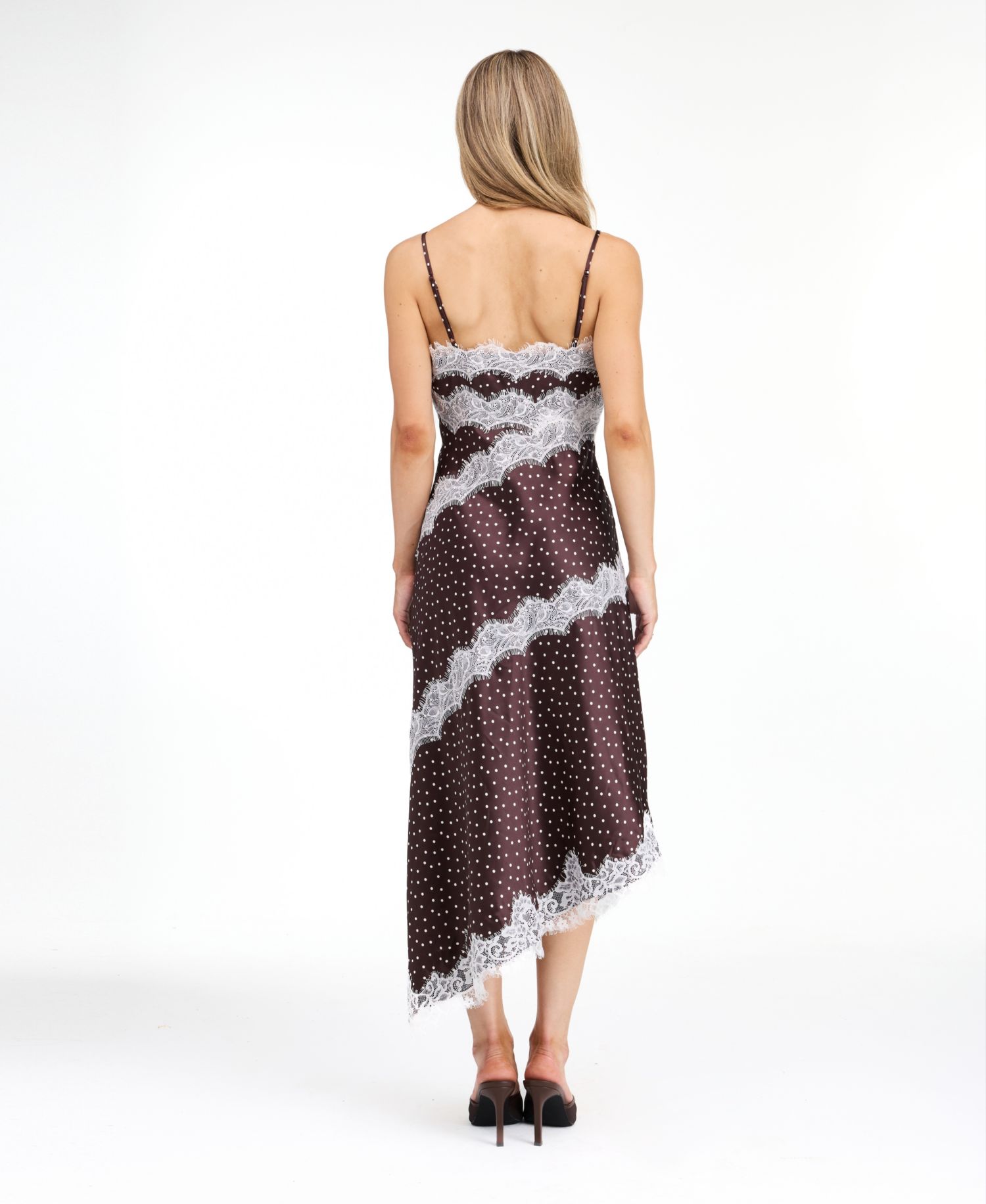 Women's Mia Crepe-Satin Polka-Dot V-Neck Midi Slip Asymmetric Dress