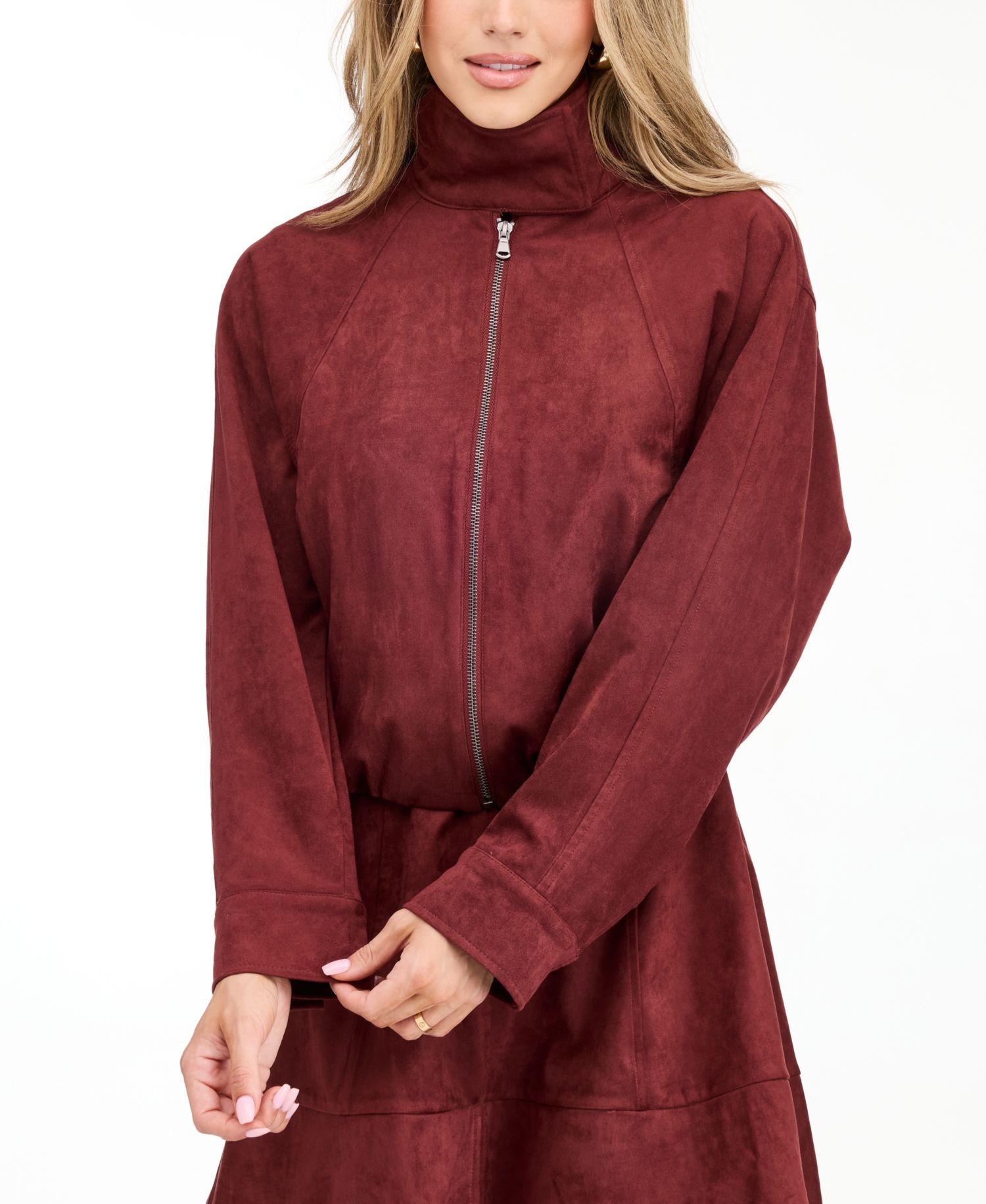 Women's Porter Faux-Suede Bomber Funnel Neck Jacket