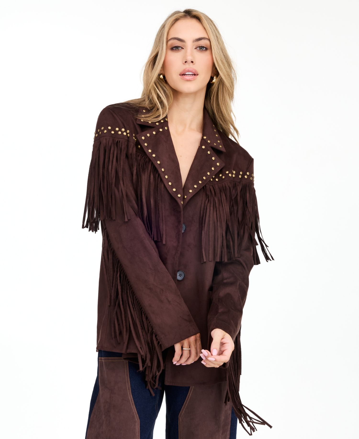 Women's Montana Faux-Suede Studded Fringe Jacket