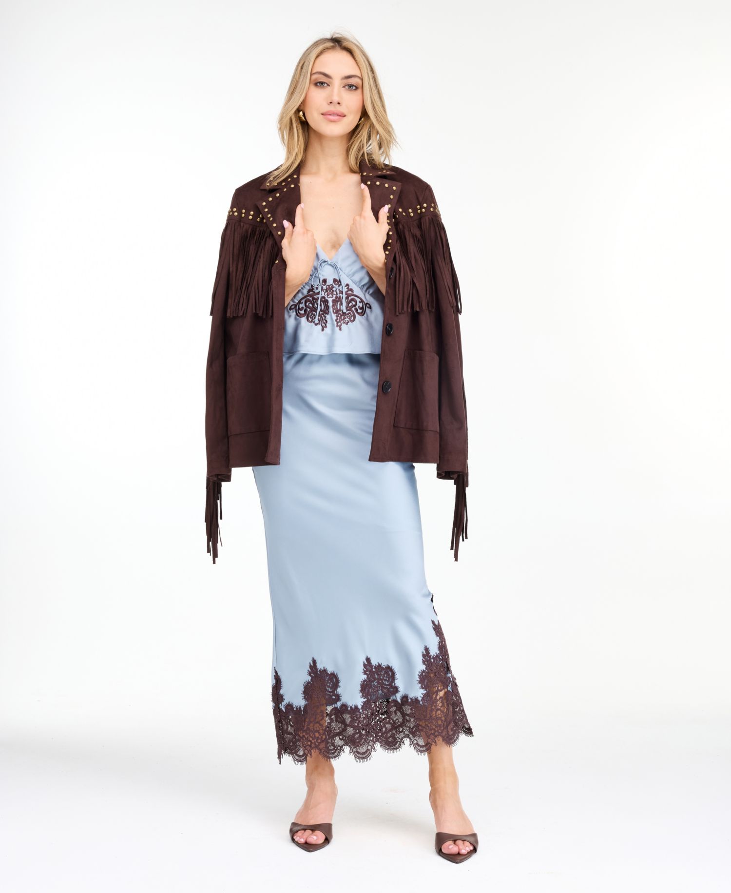 Women's Montana Faux-Suede Studded Fringe Jacket