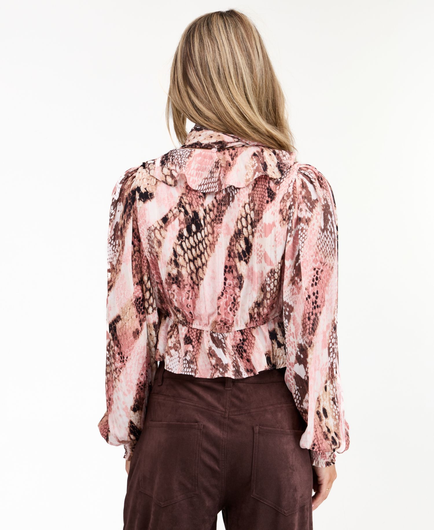 Women's Audrey Yoryu Long-Sleeve Ruffle Snake-Print Blouse