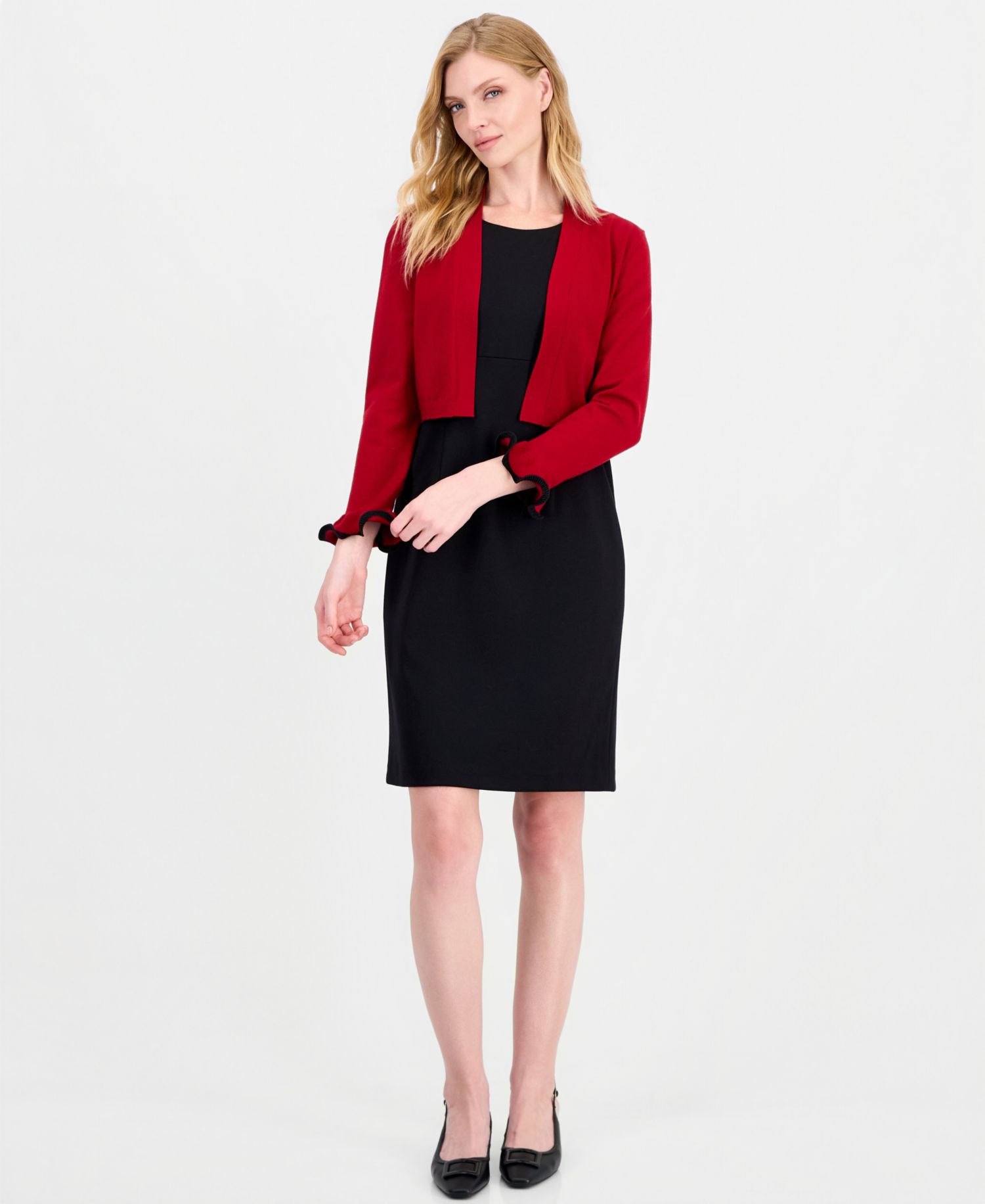 Petite Cropped Shawl-Collar Shrug with Lurex Cuff