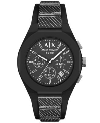 Armani Exchange Men's Sync Quartz Chronograph Black Silicone Watch 44mm