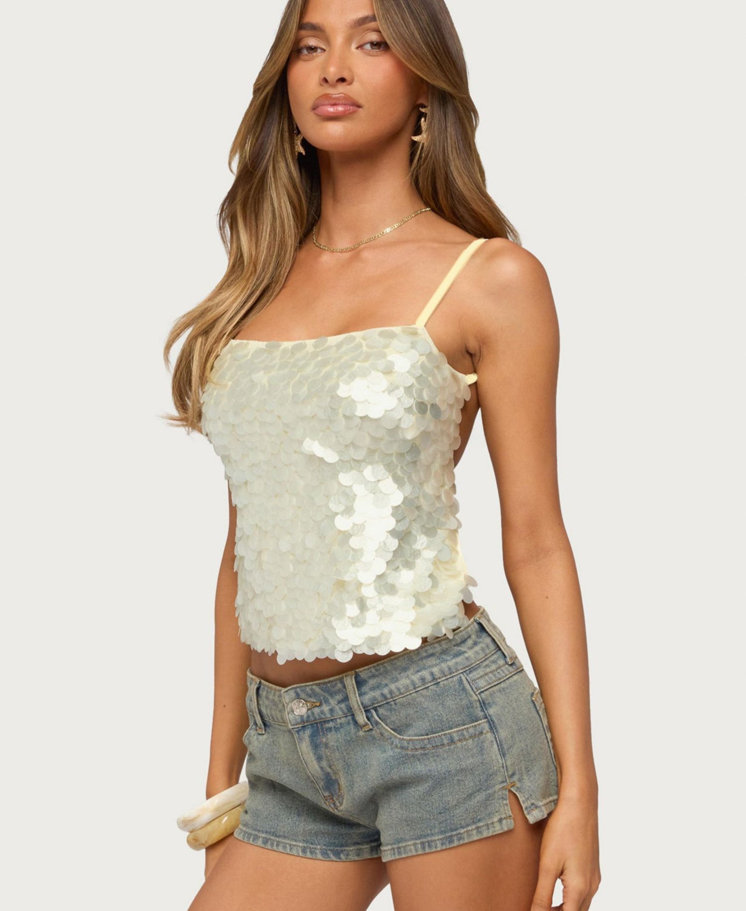 Women's Macy Sequin Backless Sleeveless Top