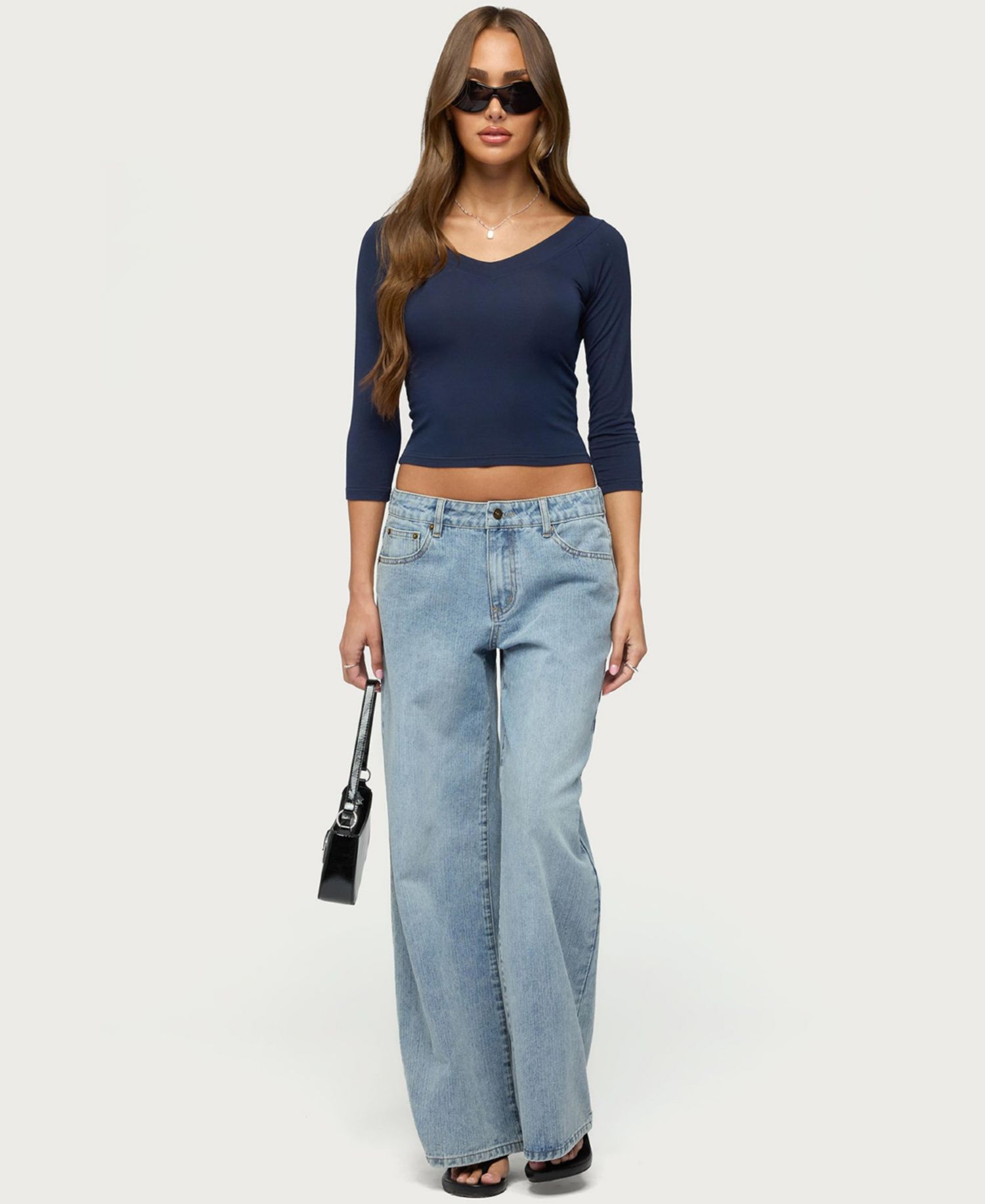 Women's Cecilie Cropped V-Neck 3/4-Sleeve Top
